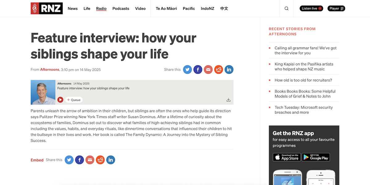 RNZ Feature interview: How your Siblings Shape your Life